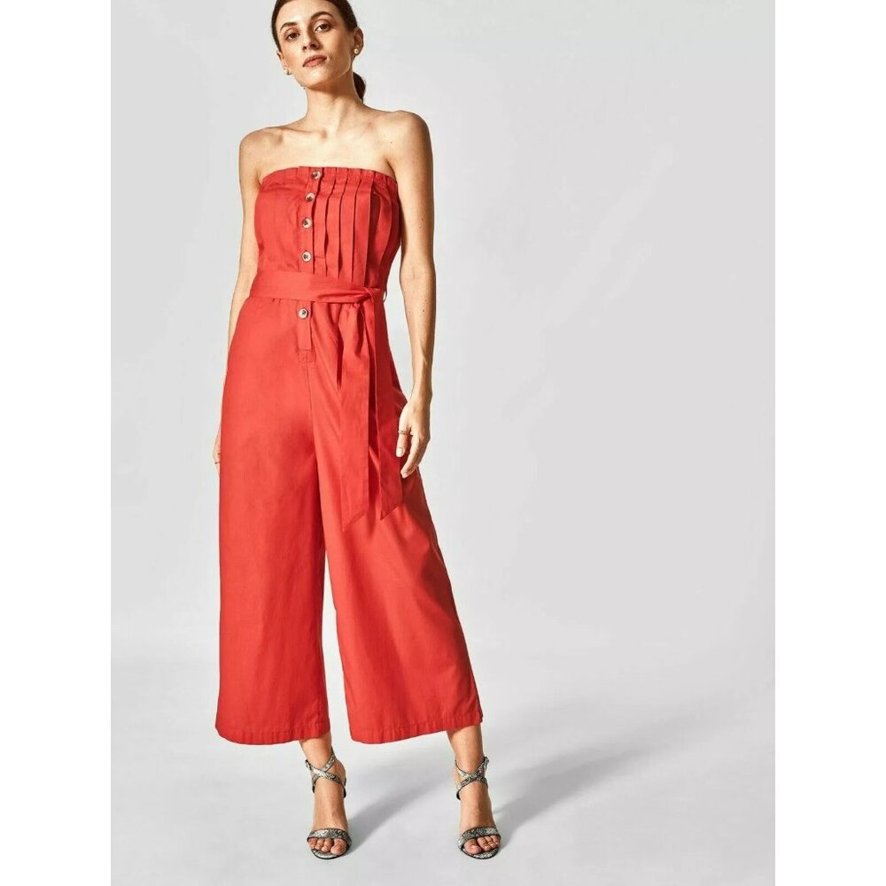 The Label Life Scarlet Tube Red Jumpsuit Dress Playsuit Cotton Pleated S 215174